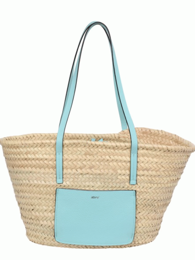 Leather-trim Raffia Basket Bag